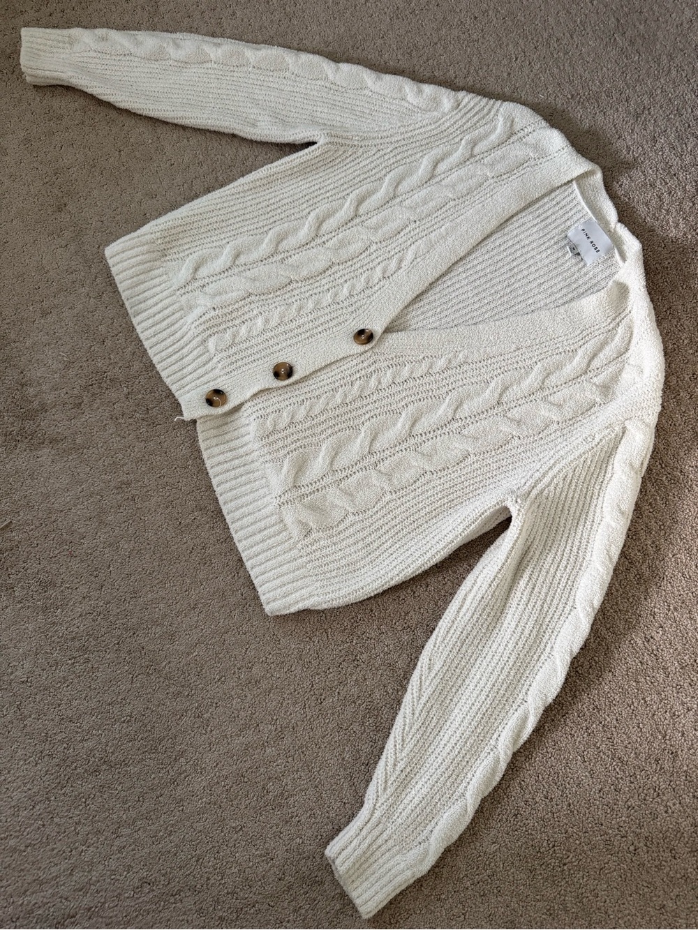 Pink Rose Cream Cable-Knit Button Front Cardigan